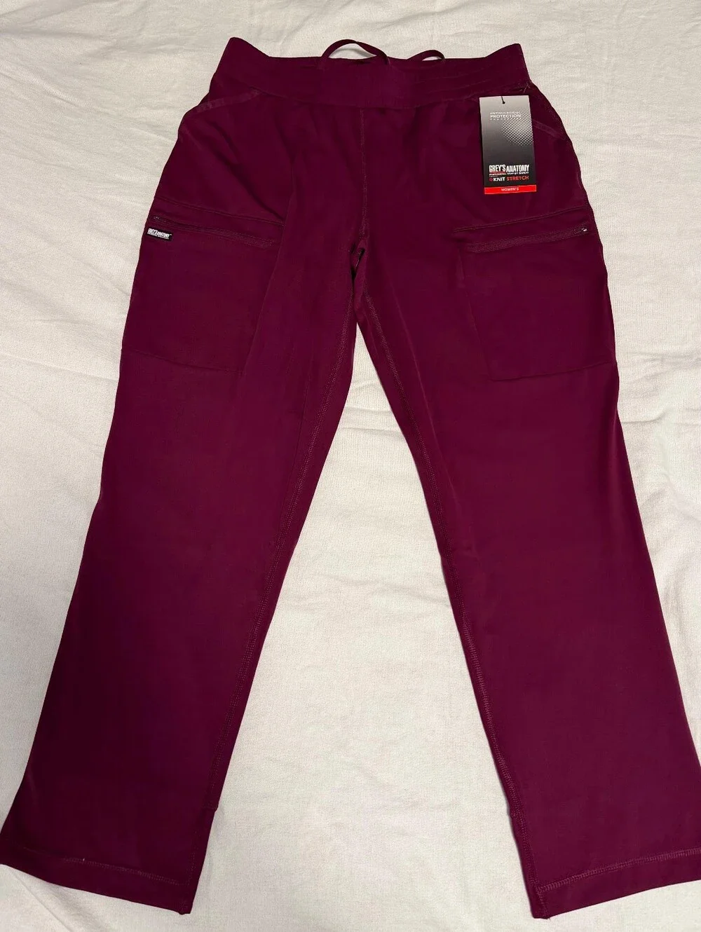 NWT Grey's Anatomy by Barco Knit STRETCH  wine 6-Pocket Cargo Scrub LP - Picture 2 of 11